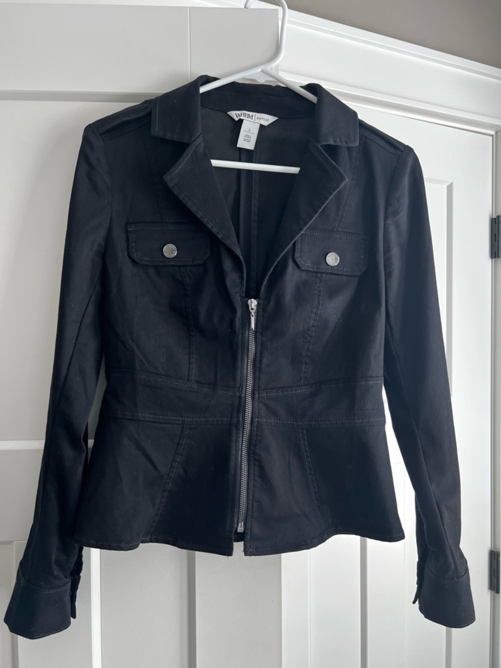 White House Black Market Black Zip-Front Fitted Blazer